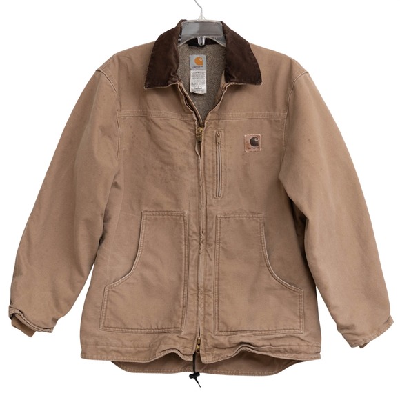VTG Carhartt C61 Sandstone Ridge Coat Sz M Sherpa Lined Canvas Work Barn Jacket